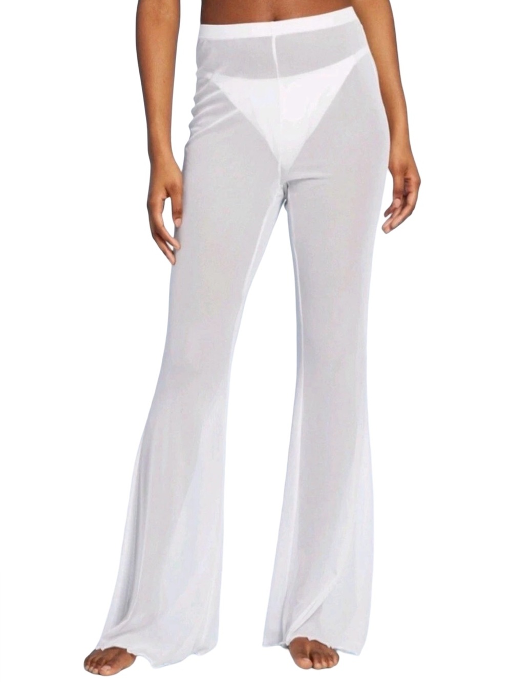 Wild Fable Women's white Mesh High Waist Flare sheer swim Cover Up Pants NWT S